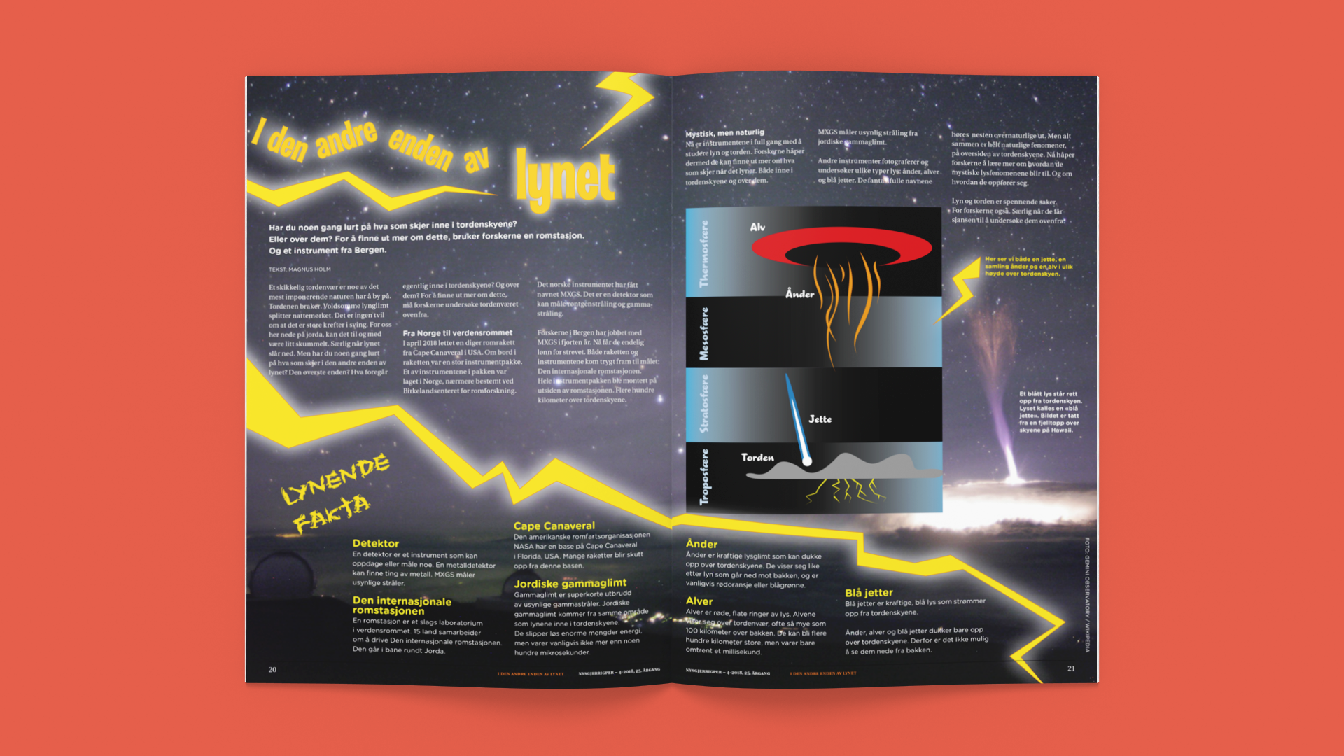 Artikkelen I den andre enden av lynet oppslått på rød bakgrunn