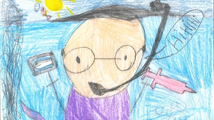 Tegning av en som er ute å snorkler