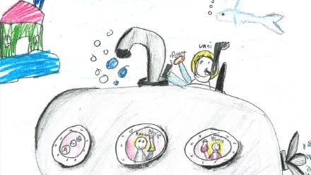 Tegning av en ubåt under vann