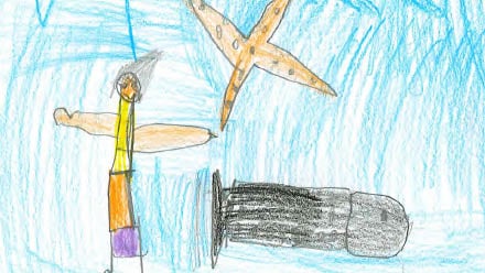 Tegning av en som dykker under vann