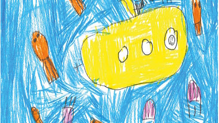 Tegning av en ubåt under vann