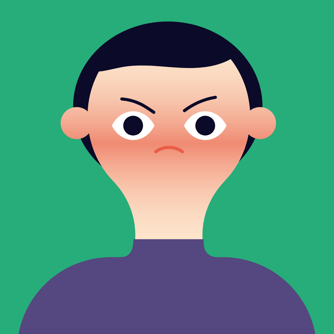 Illustrasjon av sint mann med grønn bakgrunn