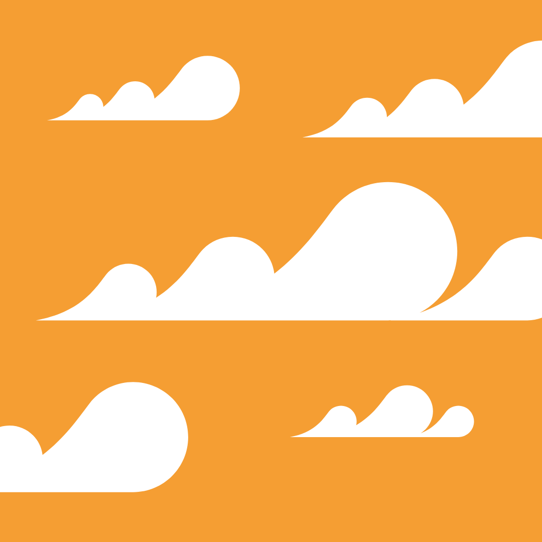 Illustrasjon av hvite skyer med oransje bakgrunn