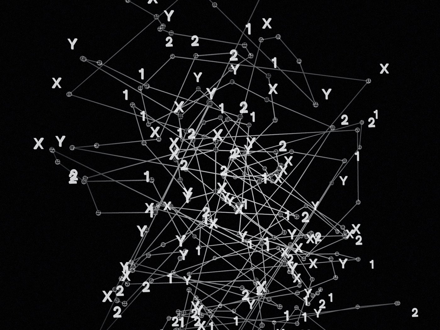 Net of lines and points with numbers 1 or 2 or letters X or Y 