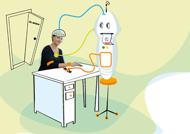 Illustrasjon av en som er til konsultasjon hos en legerobot