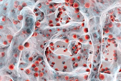 Illustrasjon av samspillet mellom bakterier. 