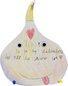 Tegning av en løk med et tips skrevet på