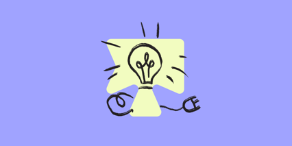 Illustrasjon av elektrisk energi representert med en tegning av en lyspære mot lilla bakgrunn