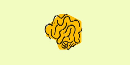 Tegning av en oransje hjerne mot gul bakgrunn