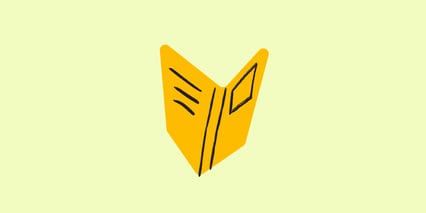 Tegning av oransje avis mot gul bakgrunn