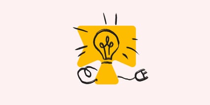 Tegning av en oransje lyspære mot en lyserosa bakgrunn