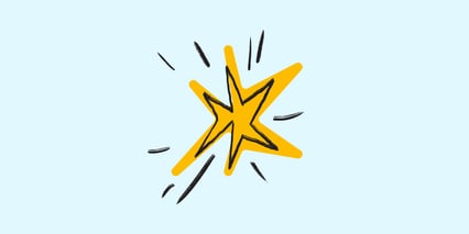 Tegning av oransje stjerne mot lyseblå bakgrunn