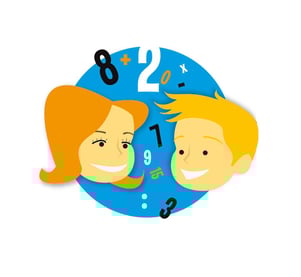 Illustrasjon av gutt og jente som snakker med hverandre med tall i bakgrunnen