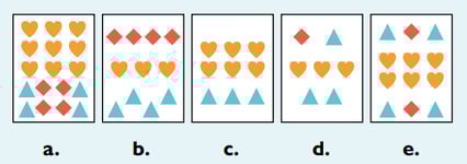 Fem brett med ulike mengder former