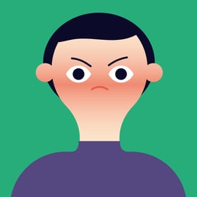 Illustrasjon av sint mann med grønn bakgrunn