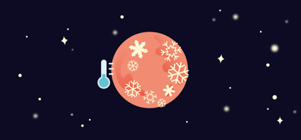 Illustrasjon av en rød planet med et termometer ved siden av