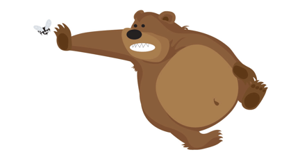 Bjørn som forsiktig prøver å ta på en flue