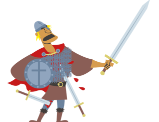 Illustrasjon av Olav den hellige som holder sverdet klart til kamp.