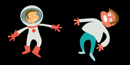 En person med romdrakt og en uten romdrakt som er rød i ansiktet og har et bekymret uttrykk