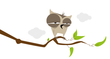 Illustrasjon av en trøtt ugle som sitter på en gren.
