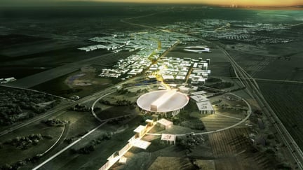 Oversiktsbilde av European Spallation Source som er et forskningssenter i Lund i Sverige. 