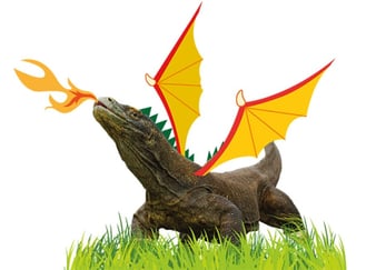 Illustrasjon av en drage som spruter ild.