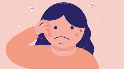 Mygg svermer rundt jente (illustrasjon)