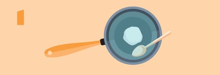 Illustrasjon av sukker som smelter i en stekepanne