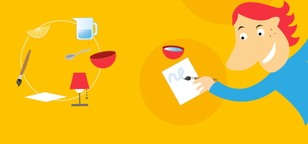 Illustrasjon av en gutt som skriver med hemmelig skrift.