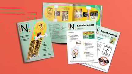 Artikkel om skateboard-historie oppslått med oppgaveark