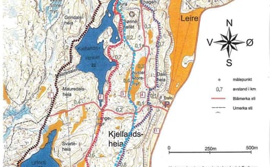 Utsnitt av løypekart over Kjellandsheia
