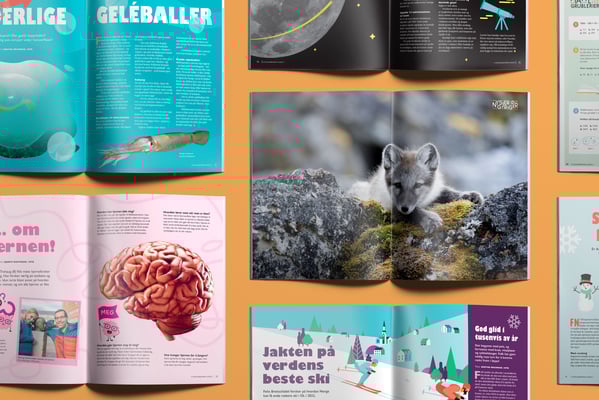 Artikler fra Nysgjerrigper 1-2020 oppslått på oransje bakgrunn