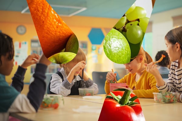 Illustrasjonsbilde av frukt og barn som spiser