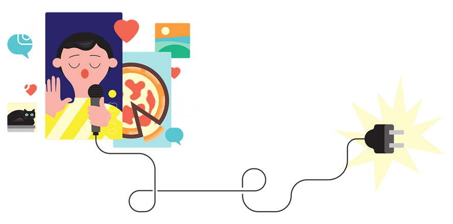 Tegning av person som synger i mikrofon