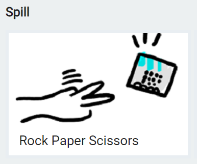 Skjermskudd av https://makecode.microbit.org/ hvor man ser inngangen til "stein saks papir"-spillet