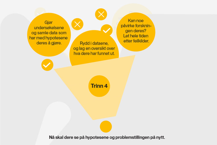 Illustrasjonen viser hva dere skal gjøre på trinn 4 i nysgjerrigpermetoden.