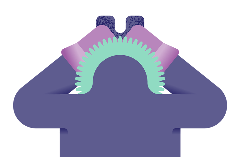 Tegning av person med varm hetejakke og som ser opp med kikkert