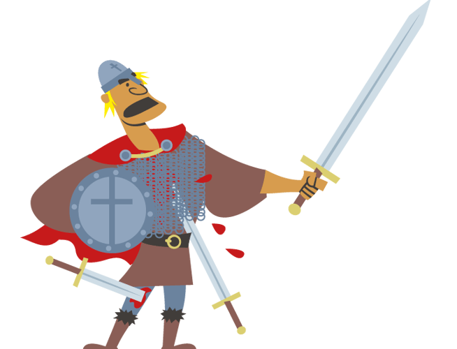 Illustrasjon av Olav den hellige som holder sverdet klart til kamp.