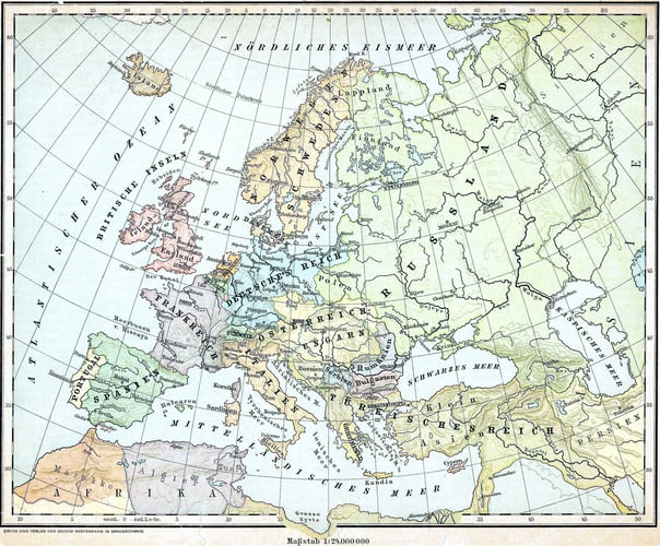 Europakart fra 1899.