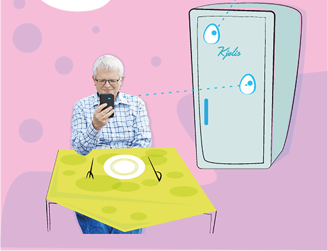 Illustrasjon av en som kommuniserer med kjøleskapet sitt