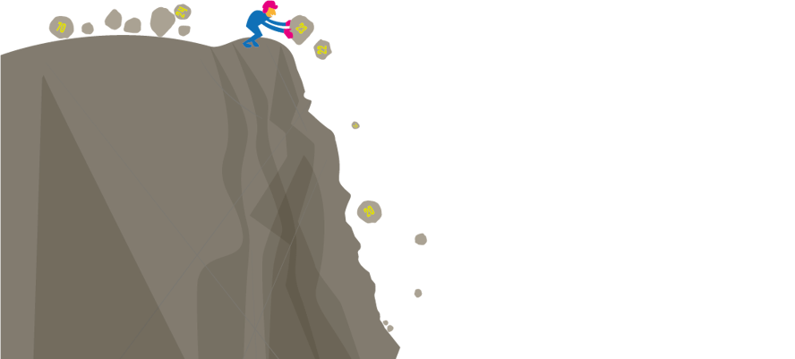 Illistrasjon av en mann som starter et steinskred.