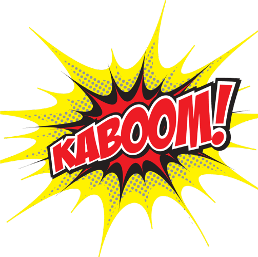 Grafisk fremstilling av ordet "Kaboom".