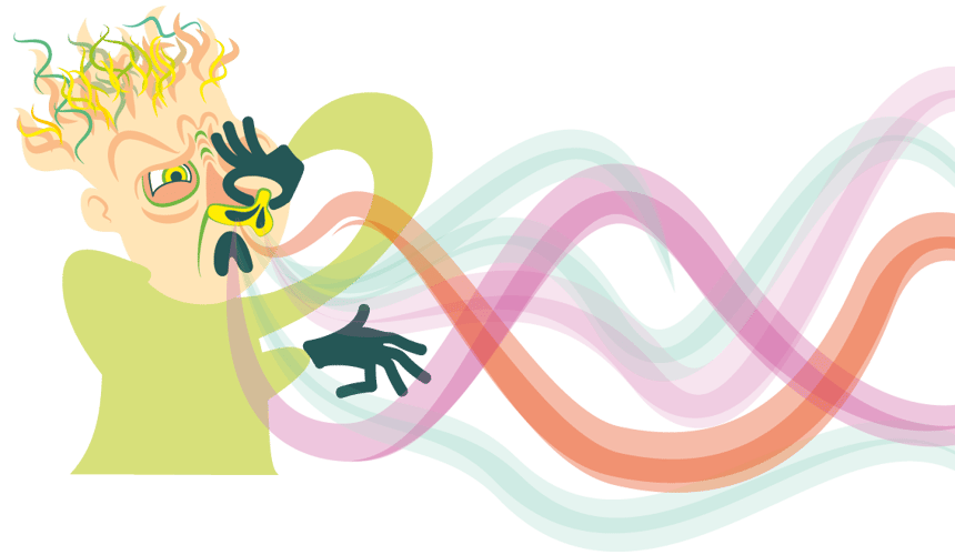 Illustrasjon av en person som lukter på noe vondt.