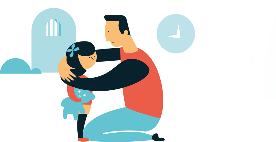 Illustrasjon av en far som holder rundt datteren sin