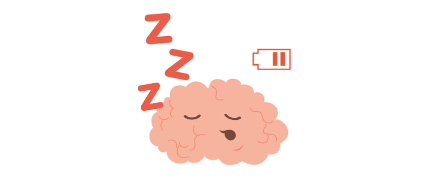 Tegning av en herne med tre z'er over og et batteri-ikon som indikerer lading