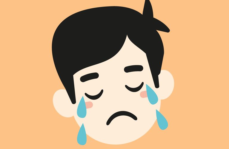 Illustrasjon av en gutt med store blå tårer