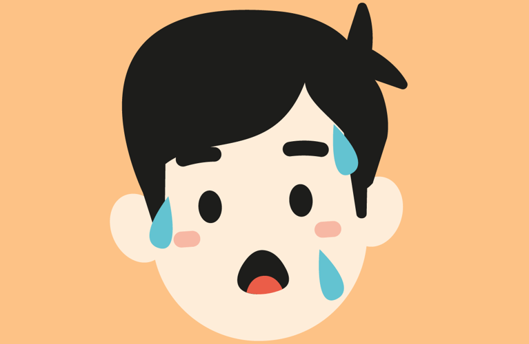 Illustrasjon av gutt som svetter store blå dråper