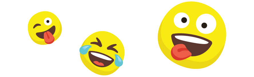 En smilefjes-emoji som rekker tunge, en som ler med tårer og en som rekker tunge