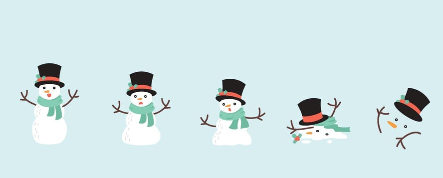 Illustrasjon av en snømann som smelter.