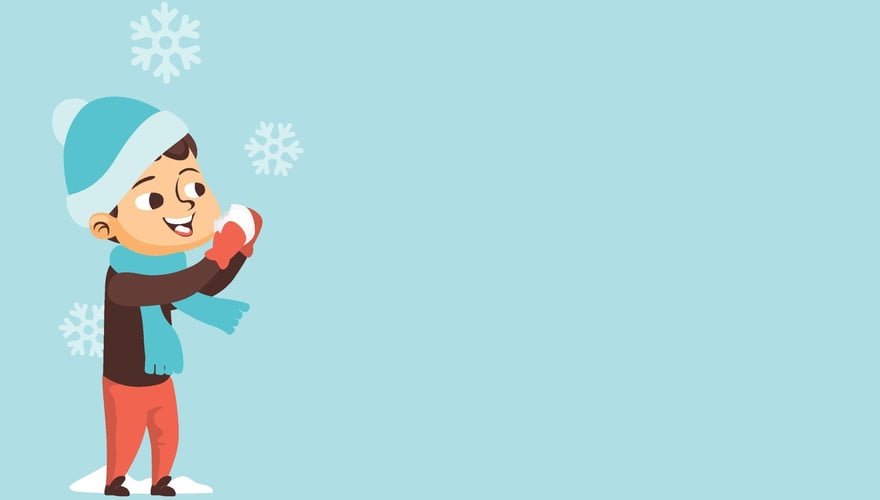 Illustrasjon av en gutt som spiser snø.